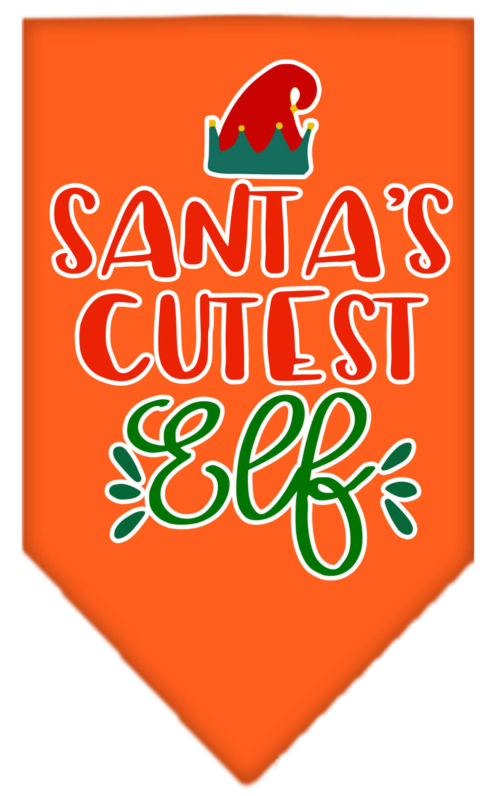 Santa's Cutest Elf Screen Print Bandana Orange Small